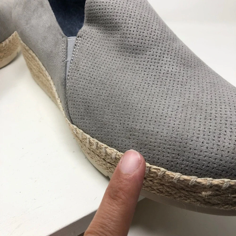 Dr. Scholls Frankley Wedge Sneaker Womens 9.5 Grey Perforated Espadrille Slip On